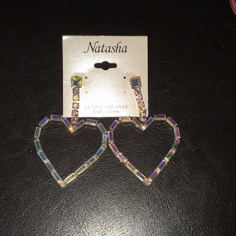 New Natasha Iridescent Baguette Shaped Drop Hearts